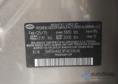 2015 Hyundai Elantra Se z USA, uszkodzony, nr VIN 5NPDH4AE9FH650646